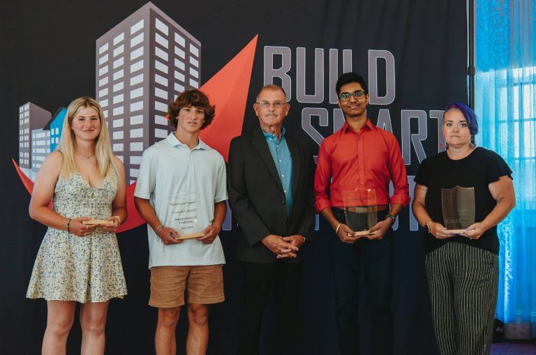 Photo of four Founders Award Winners pictured with Founder and Build Smart President.