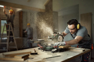 A Man Cutting Wood Using a Circular Saw | Construction Skilled Trades